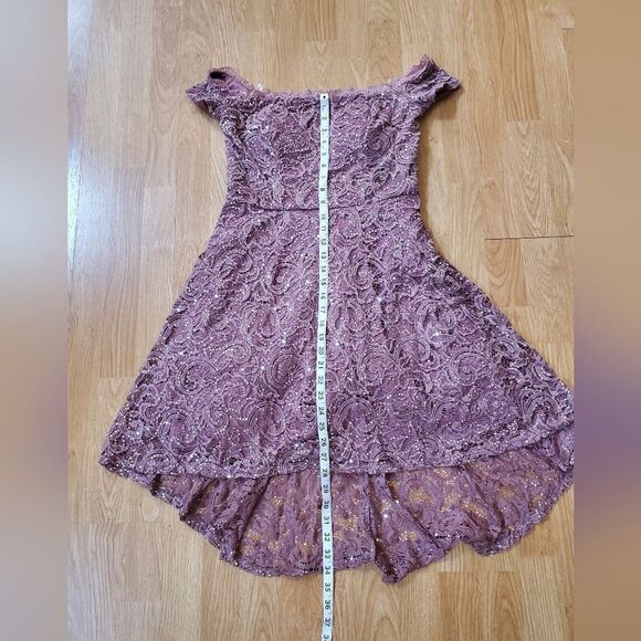 🌹 SEQUIN HEARTS 🌹 Off Shoulder Sequin Lace High Low Dress - [Size 11, Mauve] - Picture 10 of 13